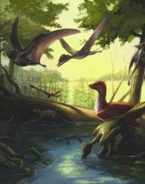 Fig.1 reconstruction of the Daohugou fauna featuring feathered dinosaurs, pterosaurs, early mammals and amphibians among others.jpg